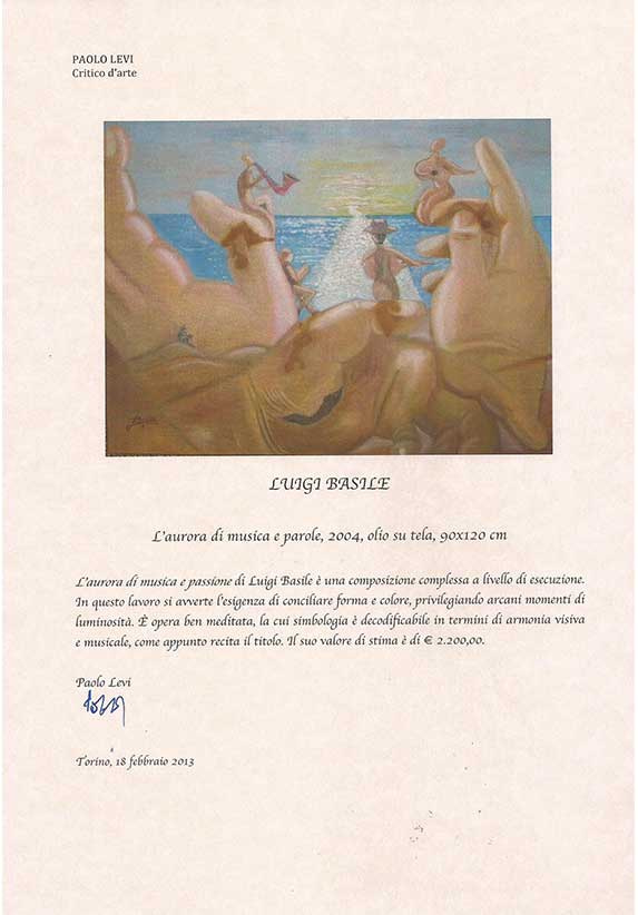 Paolo Levi quotazioni opere d'arte dell'artista Luigi Basile